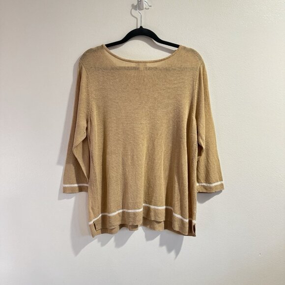 J. Jill Sweater Tan XL Sand & Sea Linen Cotton Embroidered Beach Lagen Nautical - Picture 6 of 12